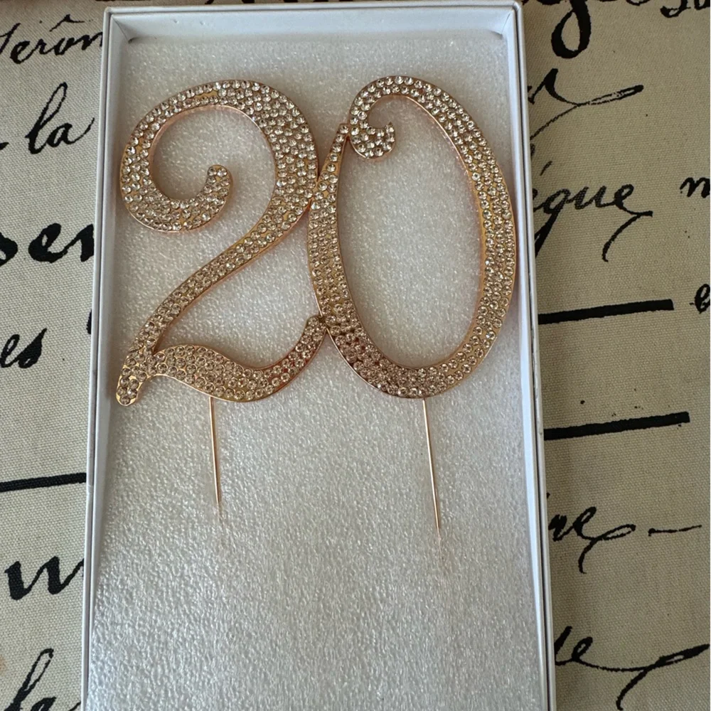 20th Birthday Rhinestone Rose Gold Cake Topper